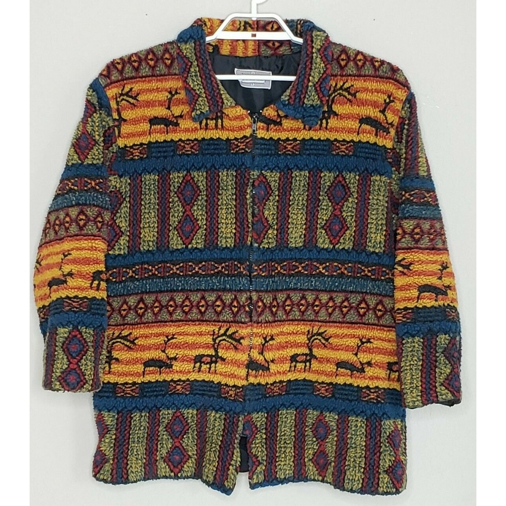 Starfire Womens‎ Jacket Large Southwest High Pile Sherpa Full Zip Front Collar